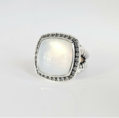 David Yurman Albion Moonlight Ice 17mm Moon Quartz Diamond Ring in Darkened Sterling Silver