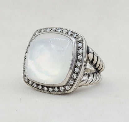 David Yurman Albion Moonlight Ice 17mm Moon Quartz Diamond Ring in Darkened Sterling Silver