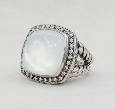 David Yurman Albion Moonlight Ice 17mm Moon Quartz Diamond Ring in Darkened Sterling Silver