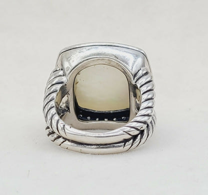 back view David Yurman Albion Moonlight Ice 17mm Moon Quartz Diamond Ring in Darkened Sterling Silver