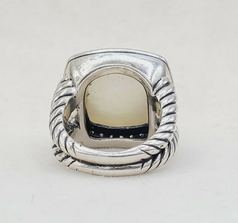 back view David Yurman Albion Moonlight Ice 17mm Moon Quartz Diamond Ring in Darkened Sterling Silver