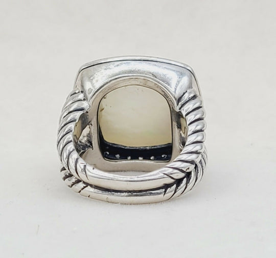 back view David Yurman Albion Moonlight Ice 17mm Moon Quartz Diamond Ring in Darkened Sterling Silver