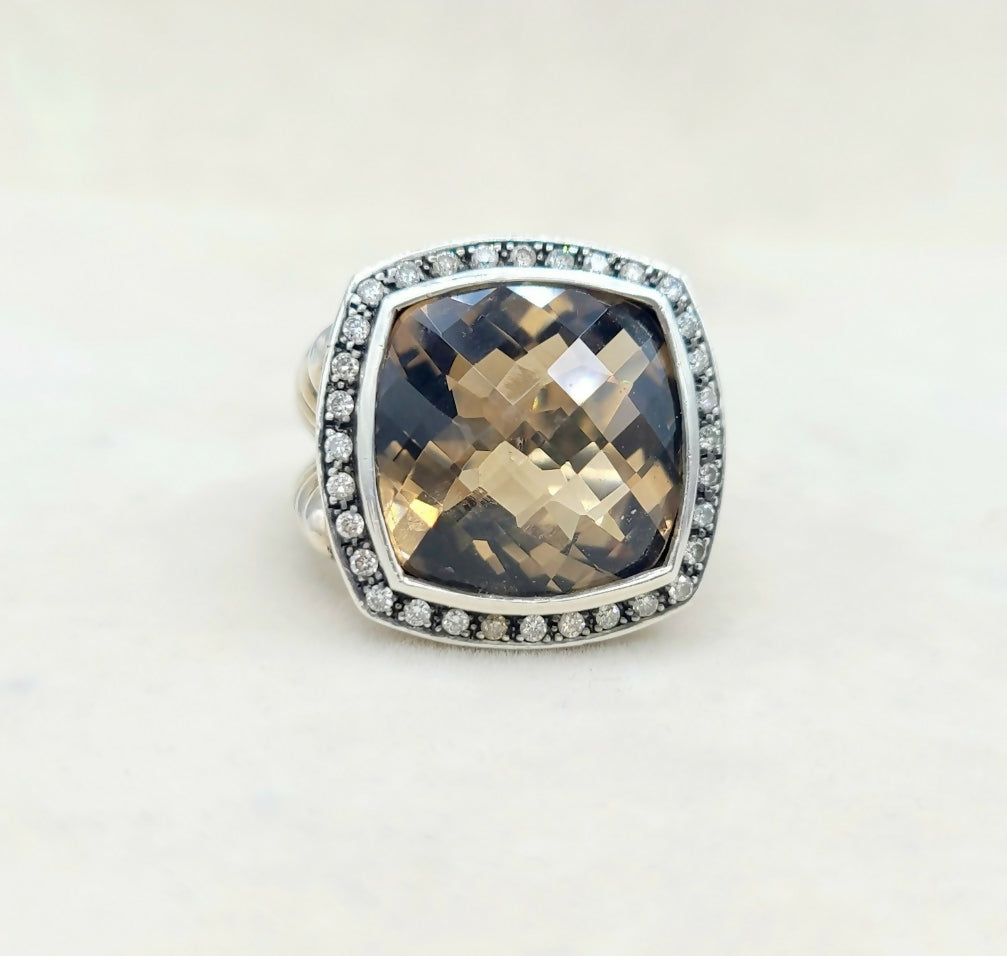 David Yurman Albion Moonlight Ice 17mm Smoky Quartz Diamond Ring