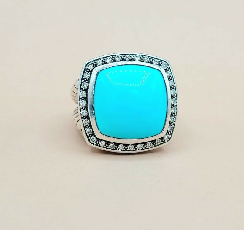 David Yurman Albion Moonlight Ice 17mm Turquoise Diamond Ring