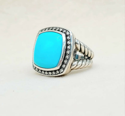 David Yurman Albion Moonlight Ice 17mm Turquoise Diamond Ring