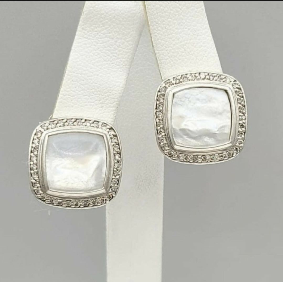  David Yurman Albion Mother of Pearl Diamond Earrings, 11mm