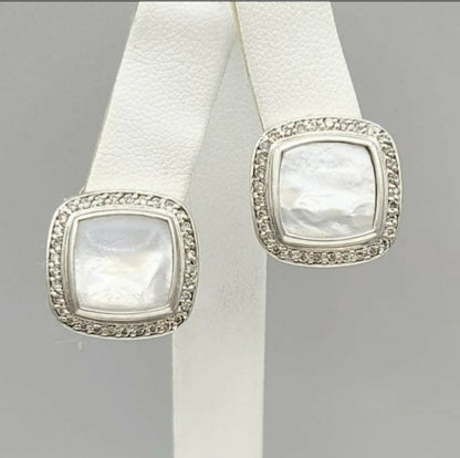  David Yurman Albion Mother of Pearl Diamond Earrings, 11mm