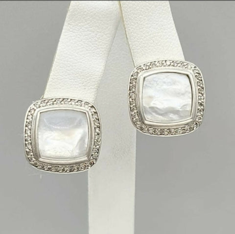  David Yurman Albion Mother of Pearl Diamond Earrings, 11mm