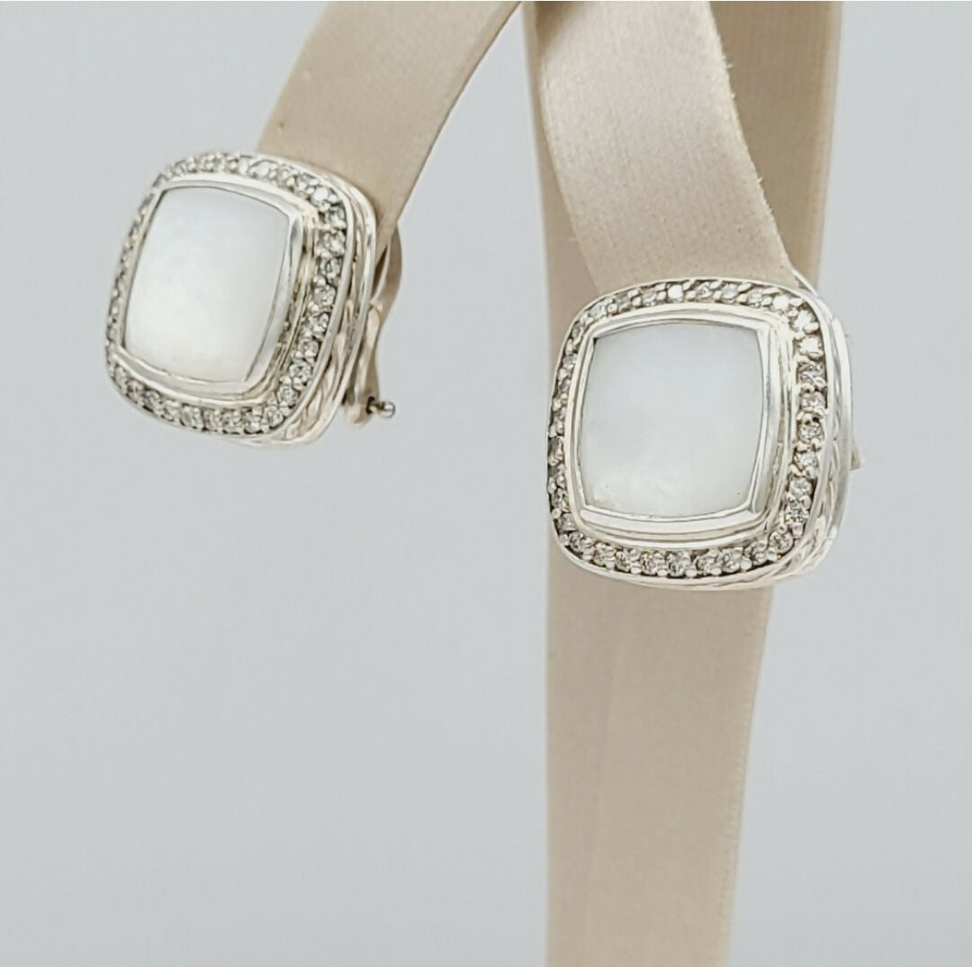  David Yurman Albion Mother of Pearl Diamond Earrings, 11mm
