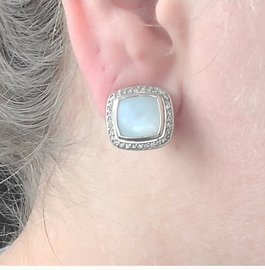  David Yurman Albion Mother of Pearl Diamond Earrings, 11mm