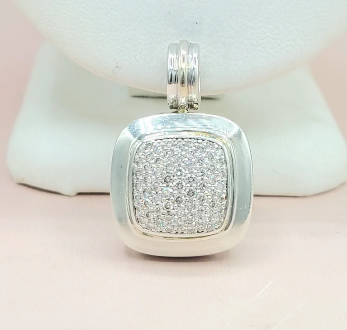 David Yurman Albion Pavé Diamond Pendant Sterling Silver 18K White Gold 0.75 TCW 19mm