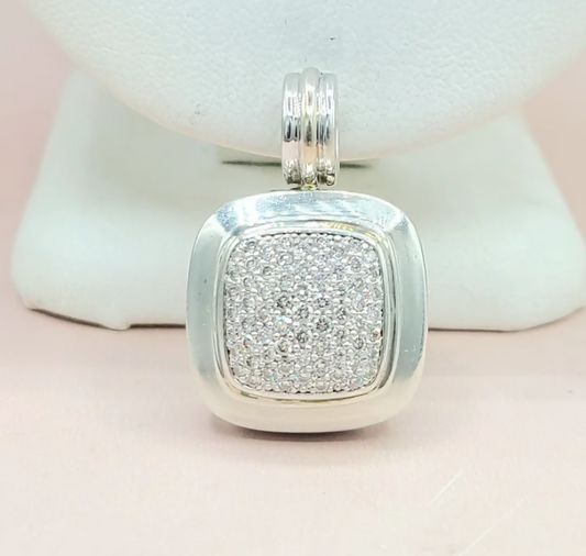 David Yurman Albion Pavé Diamond Pendant Sterling Silver 18K White Gold 0.75 TCW 19mm