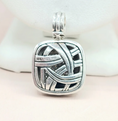 back view David Yurman Albion Pavé Diamond Pendant Sterling Silver 18K White Gold 0.75 TCW 19mm