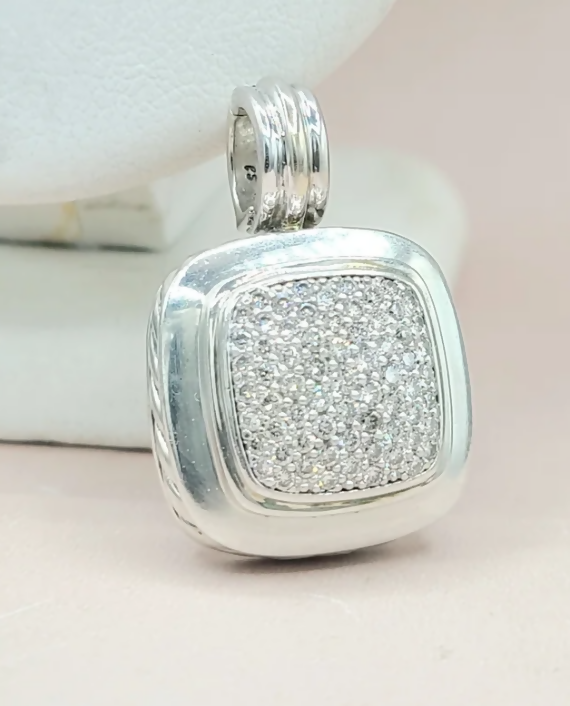 David Yurman Albion Pavé Diamond Pendant Sterling Silver 18K White Gold 0.75 TCW 19mm