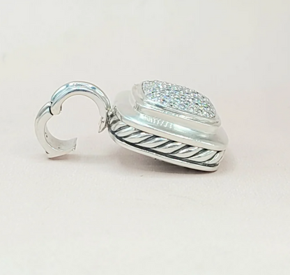 side view David Yurman Albion Pavé Diamond Pendant Sterling Silver 18K White Gold 0.75 TCW 19mm