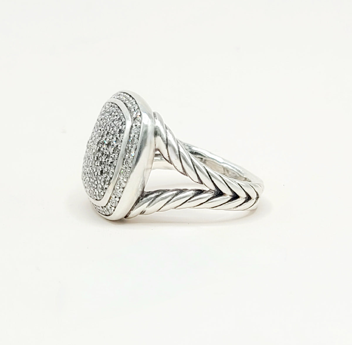 David Yurman Albion Pavé Diamond Ring Sterling Silver 0.99 TCW 14mm Size 7.5