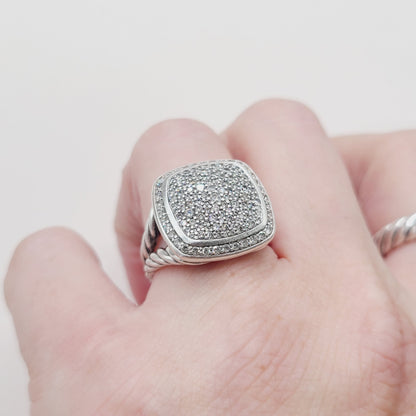 David Yurman Albion Pavé Diamond Ring Sterling Silver 0.99 TCW 14mm Size 7.5