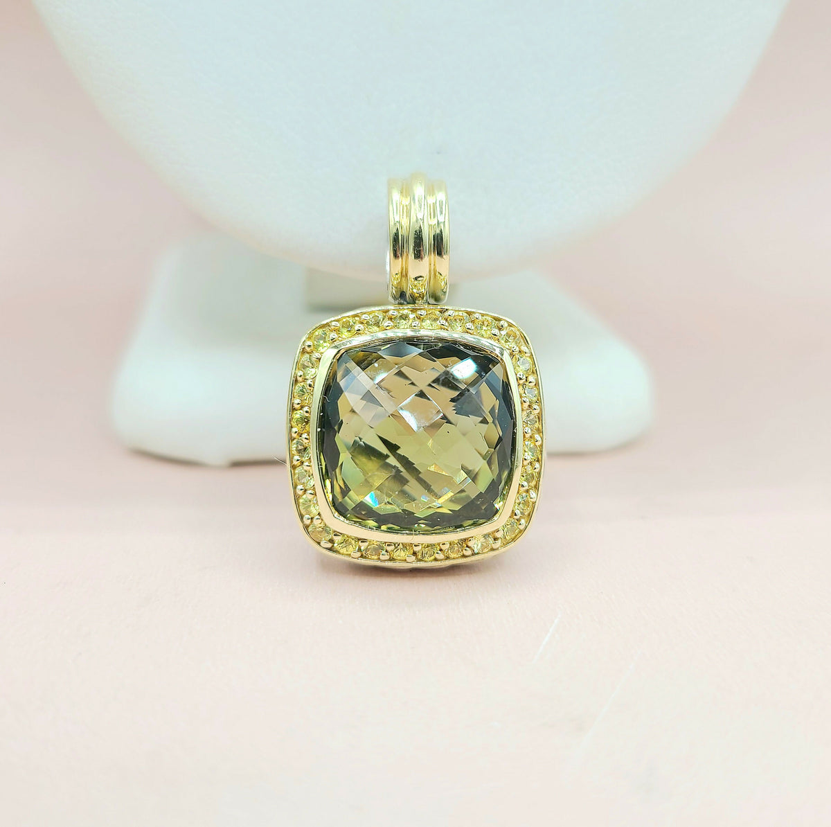  David Yurman Albion Pendant Enhancer Olive Citrine, Yellow Sapphire & Gold