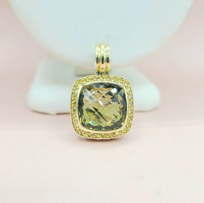  David Yurman Albion Pendant Enhancer Olive Citrine, Yellow Sapphire & Gold
