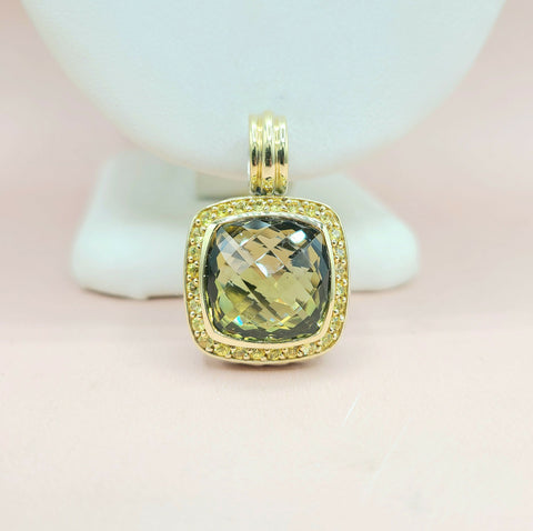  David Yurman Albion Pendant Enhancer Olive Citrine, Yellow Sapphire & Gold