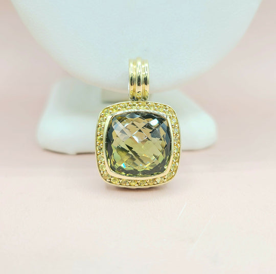  David Yurman Albion Pendant Enhancer Olive Citrine, Yellow Sapphire & Gold