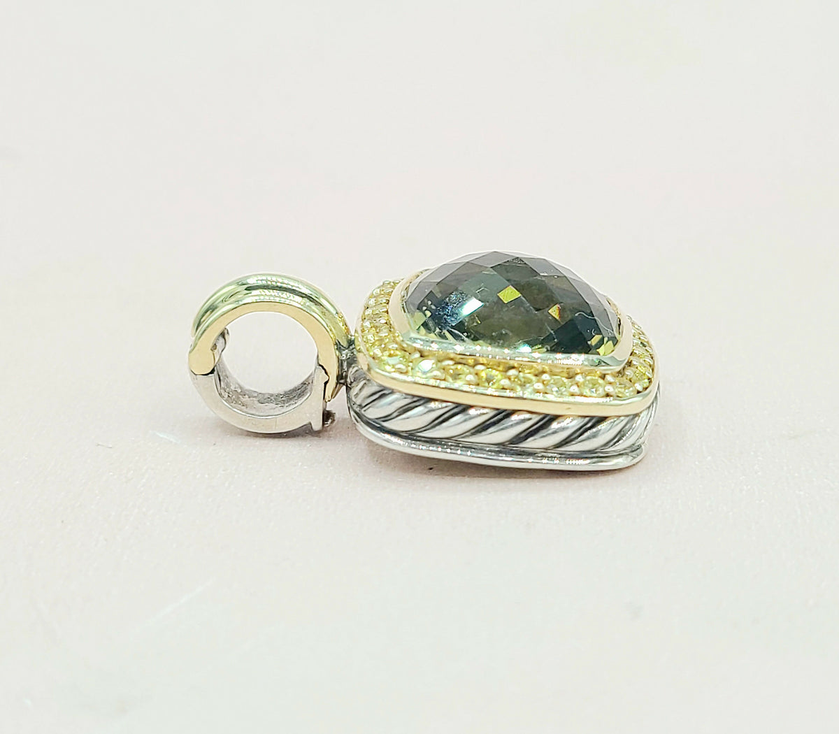  David Yurman Albion Pendant Enhancer Olive Citrine, Yellow Sapphire & Gold