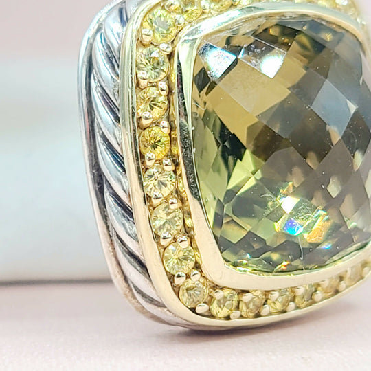  David Yurman Albion Pendant Enhancer Olive Citrine, Yellow Sapphire & Gold