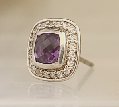 close up David Yurman Albion Petite Amethyst Diamond Stud Earrings Sterling Silver 0.17 TCW 10mm