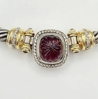 David Yurman Albion Pink Tourmaline Diamond Cable Choker Necklace Sterling Silver 18K Gold 1.00 TCW