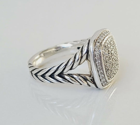 side view David Yurman Albion Ring Sterling Silver with Pavé Diamonds, 11mm