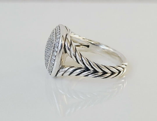 side view David Yurman Albion Ring Sterling Silver with Pavé Diamonds, 11mm
