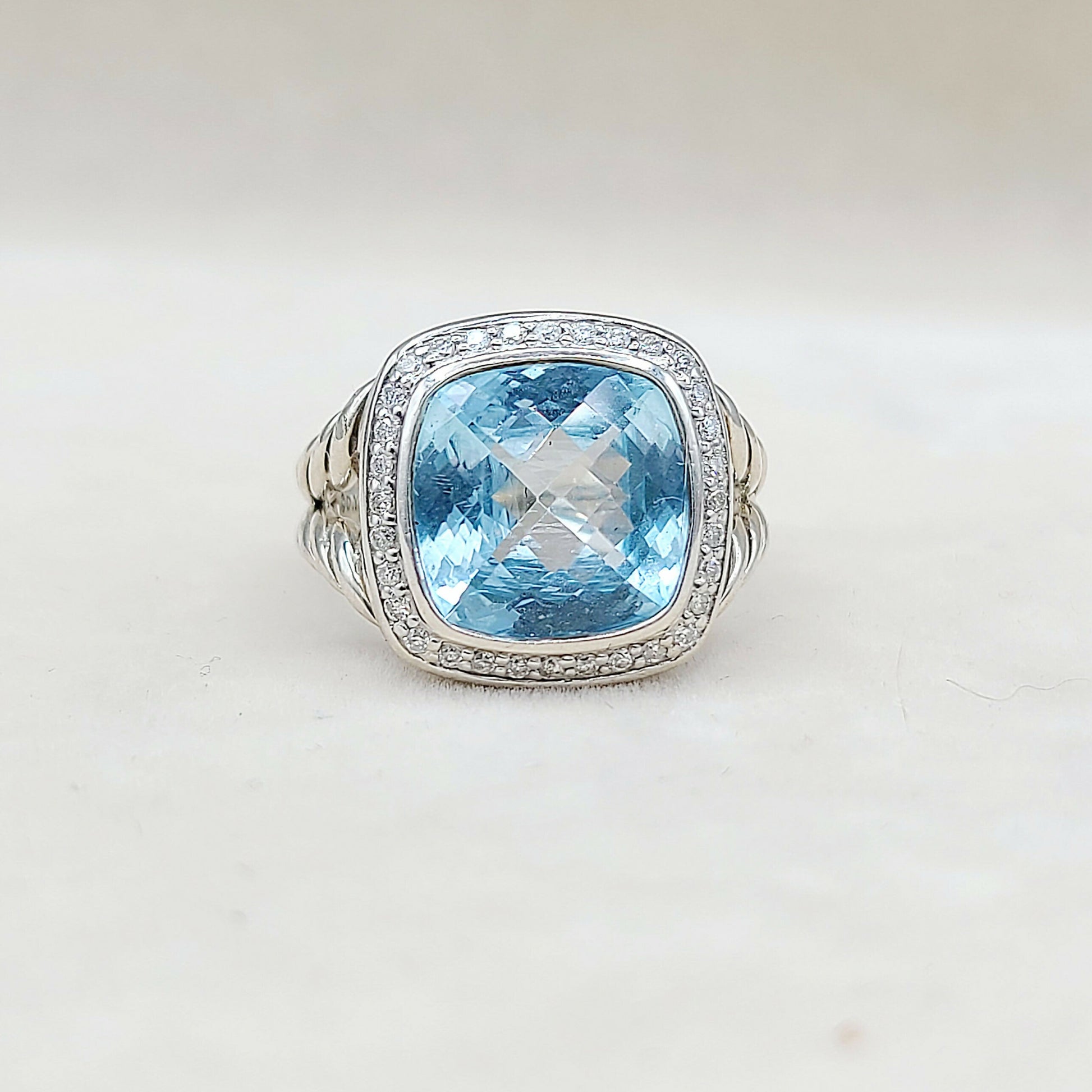 David Yurman Albion Ring With Blue Topaz And Diamonds