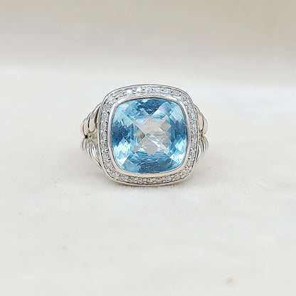 David Yurman Albion Ring With Blue Topaz And Diamonds