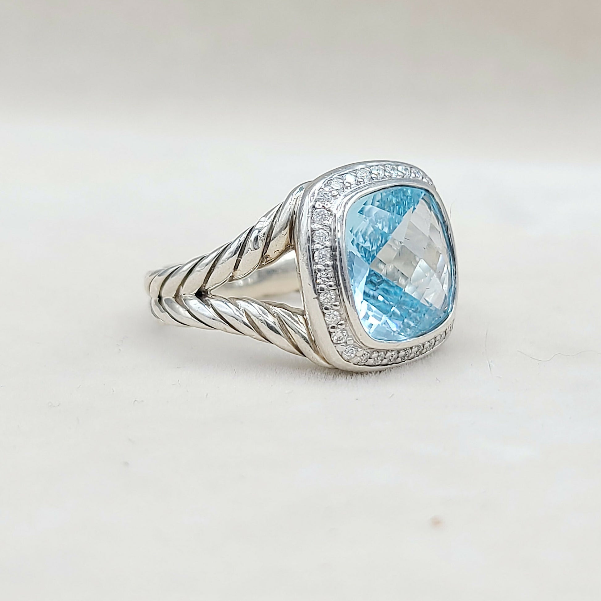 David Yurman Albion Ring With Blue Topaz And Diamonds