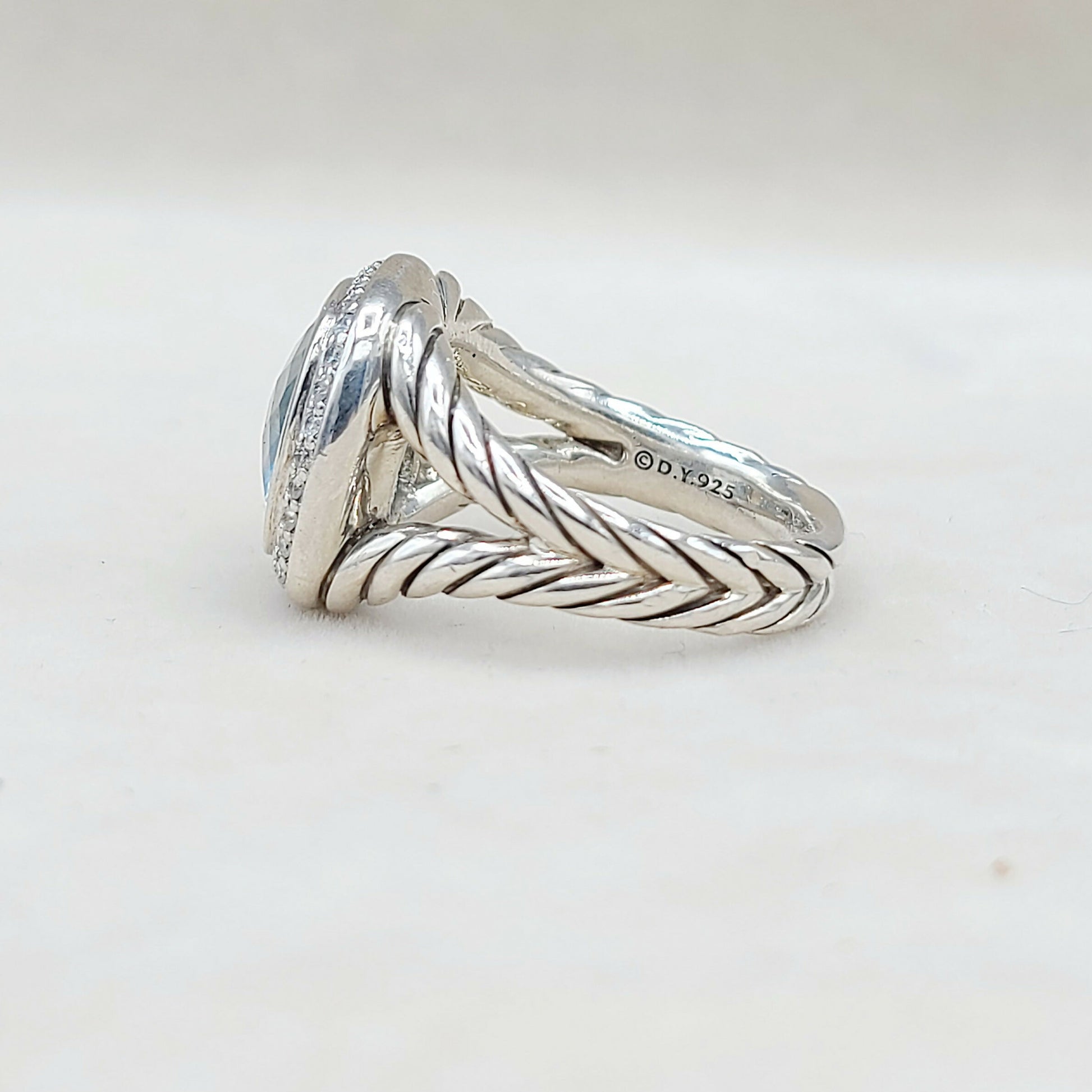 David Yurman Albion Ring With Blue Topaz And Diamonds