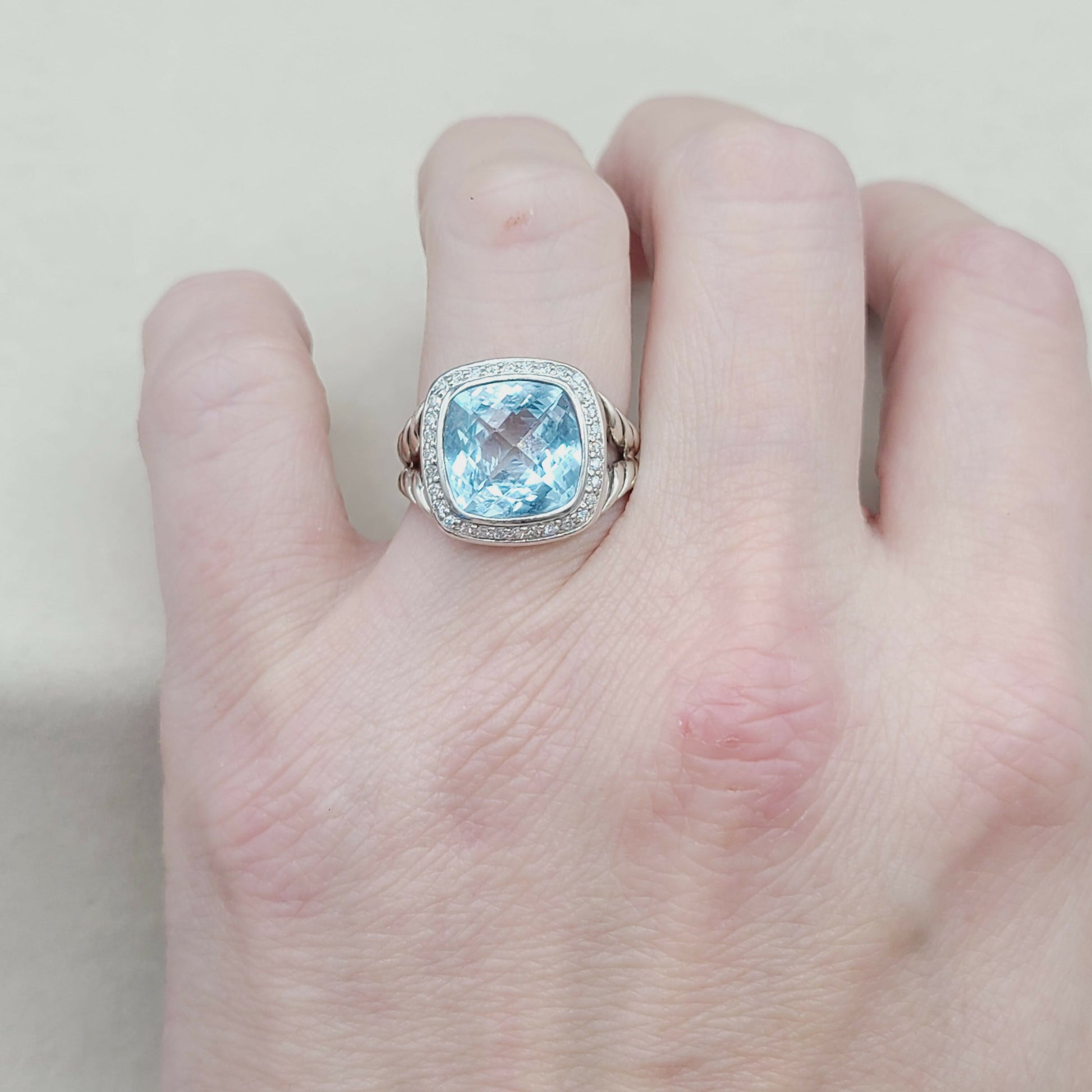 David Yurman Albion Ring With Blue Topaz And Diamonds