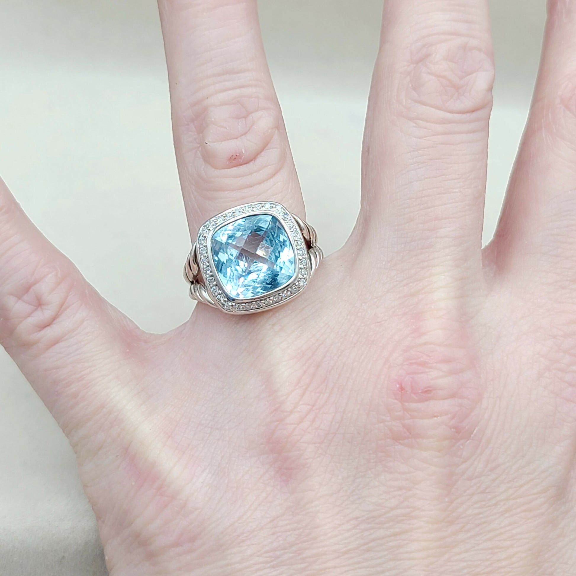 David Yurman Albion Ring With Blue Topaz And Diamonds