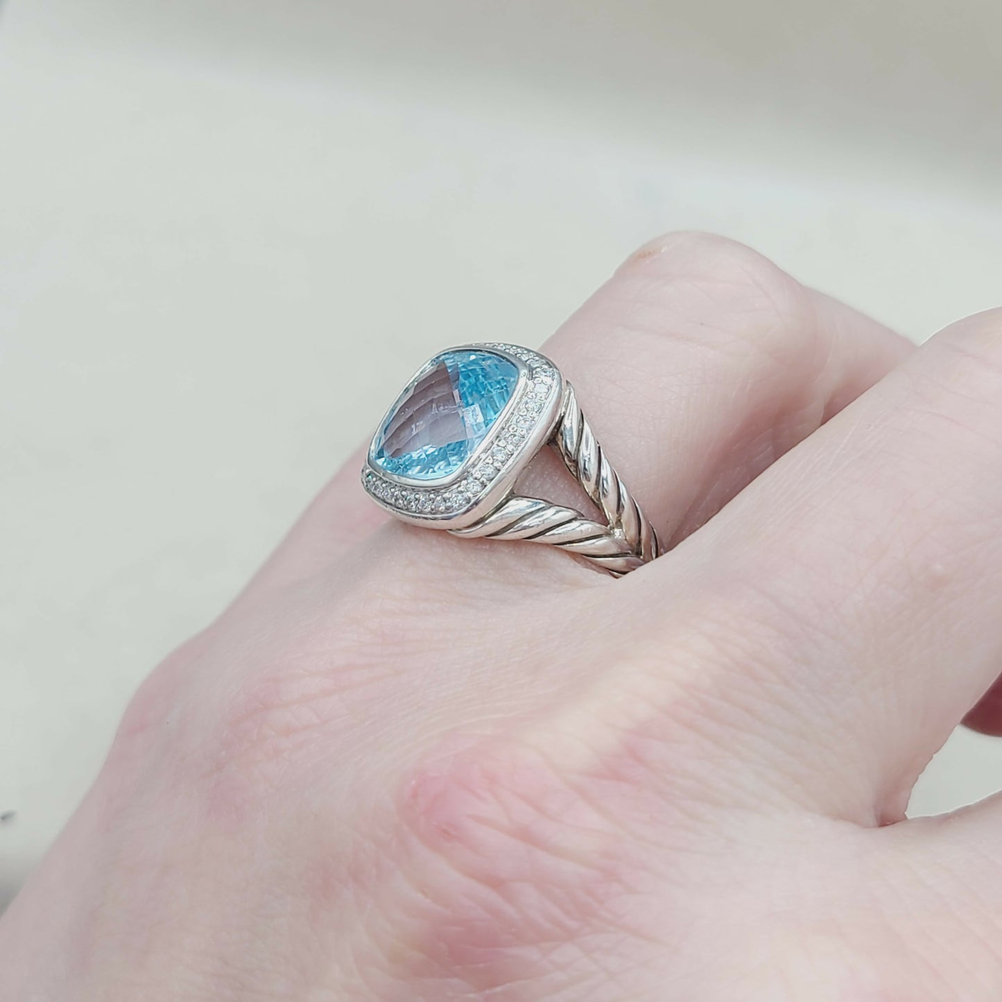 David Yurman Albion Ring With Blue Topaz And Diamonds