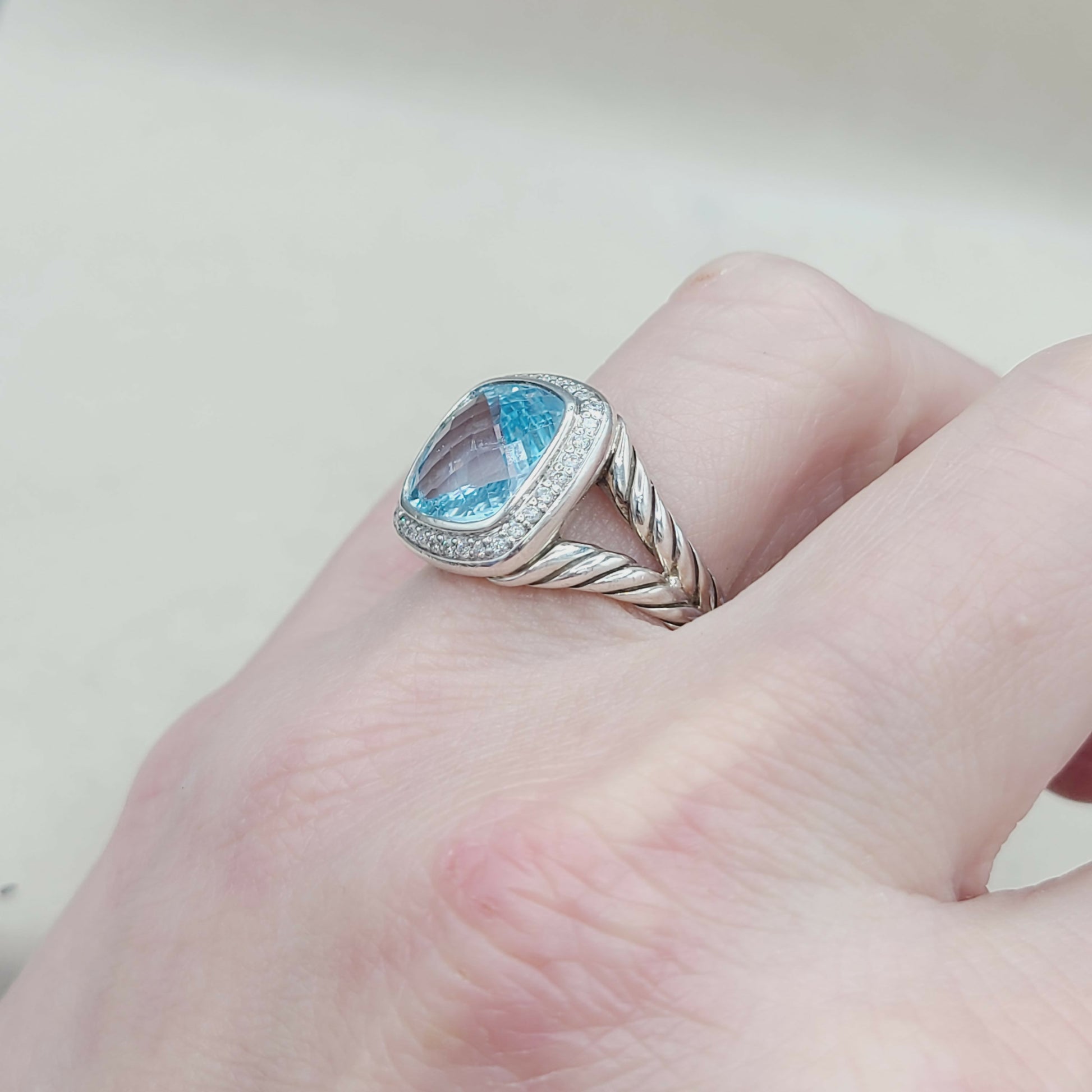 David Yurman Albion Ring With Blue Topaz And Diamonds