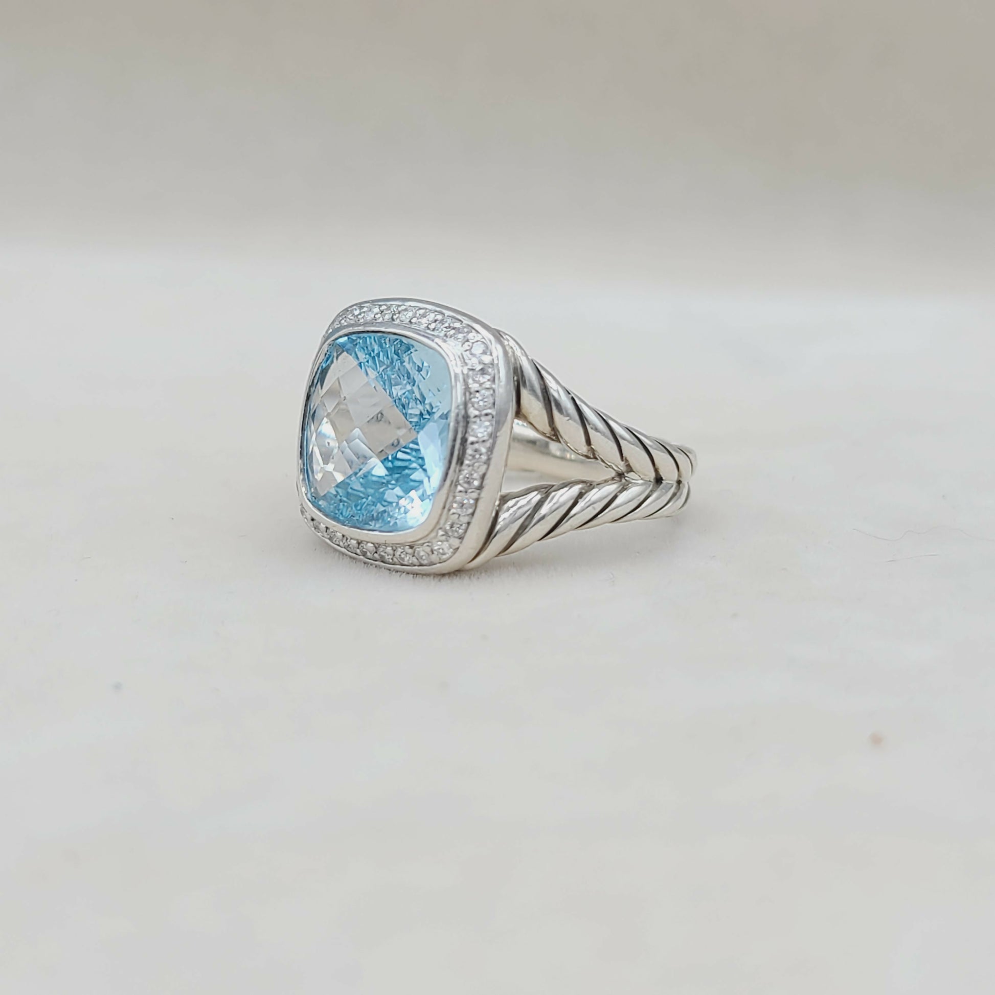 David Yurman Albion Ring With Blue Topaz And Diamonds