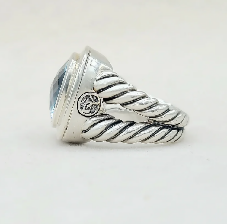 side view David Yurman Albion Sky Blue Topaz Ring Sterling Silver 14mm