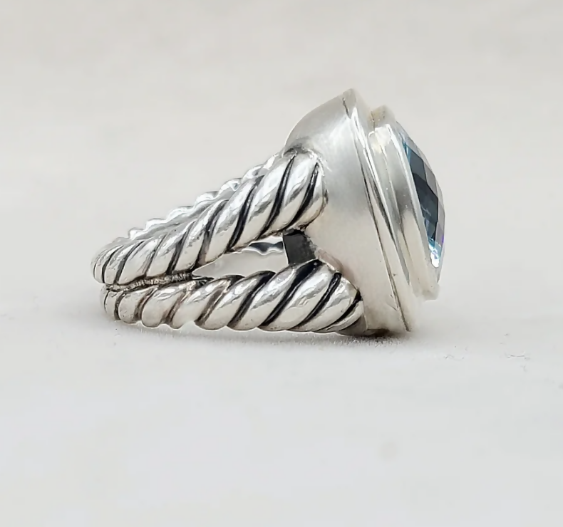 side view David Yurman Albion Sky Blue Topaz Ring Sterling Silver 14mm