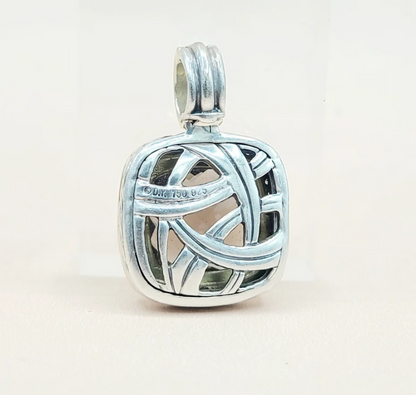 back view David Yurman Albion Smoky Quartz Diamond Pendant Enhancer Sterling Silver 18K Gold 0.32 TCW 19mm