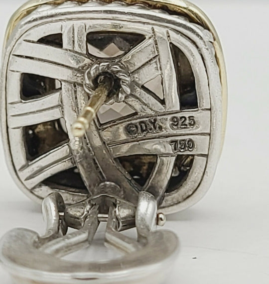  David Yurman Albion Smoky Quartz Silver Gold Diamond Earrings, 11mm