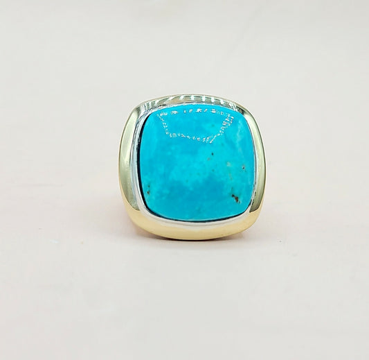 David Yurman Albion Statement Ring With Turquoise and Gold