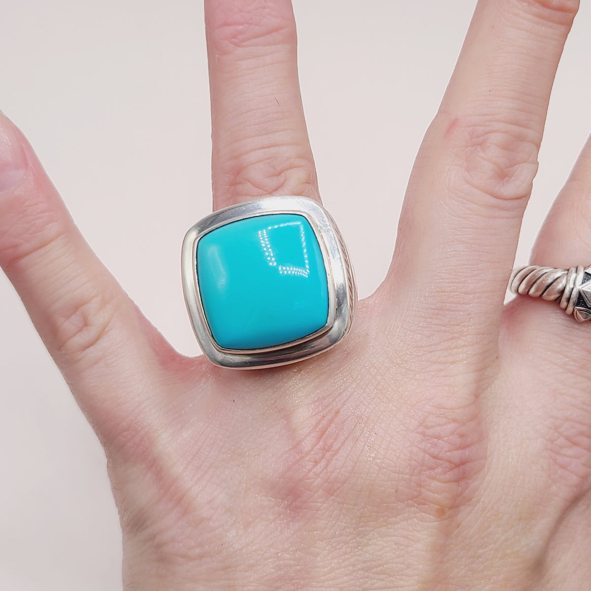 David Yurman Albion Turquoise Ring Sterling Silver 20mm Size 7