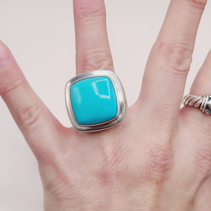 David Yurman Albion Turquoise Ring Sterling Silver 20mm Size 7