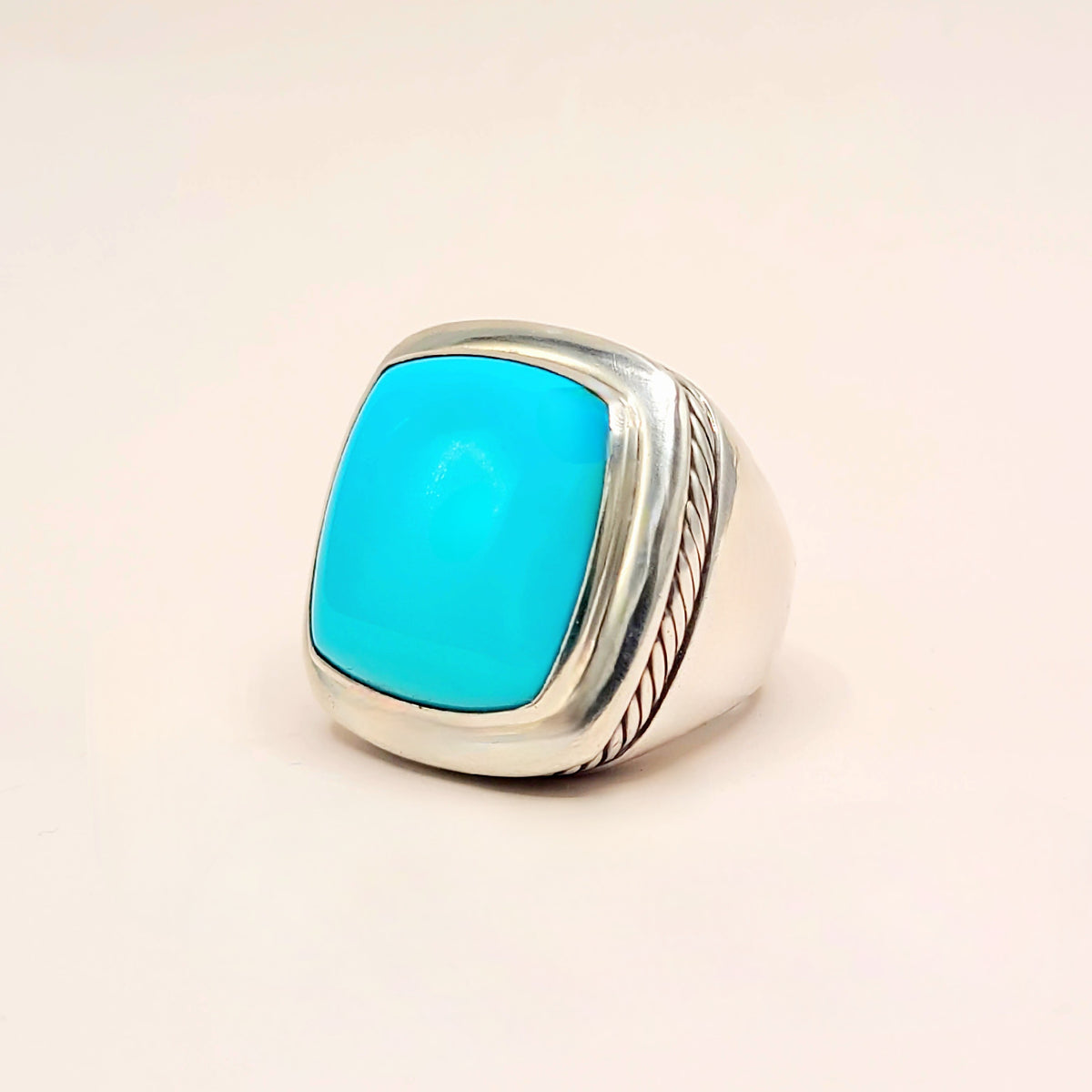 David Yurman Albion Turquoise Ring Sterling Silver 20mm Size 7