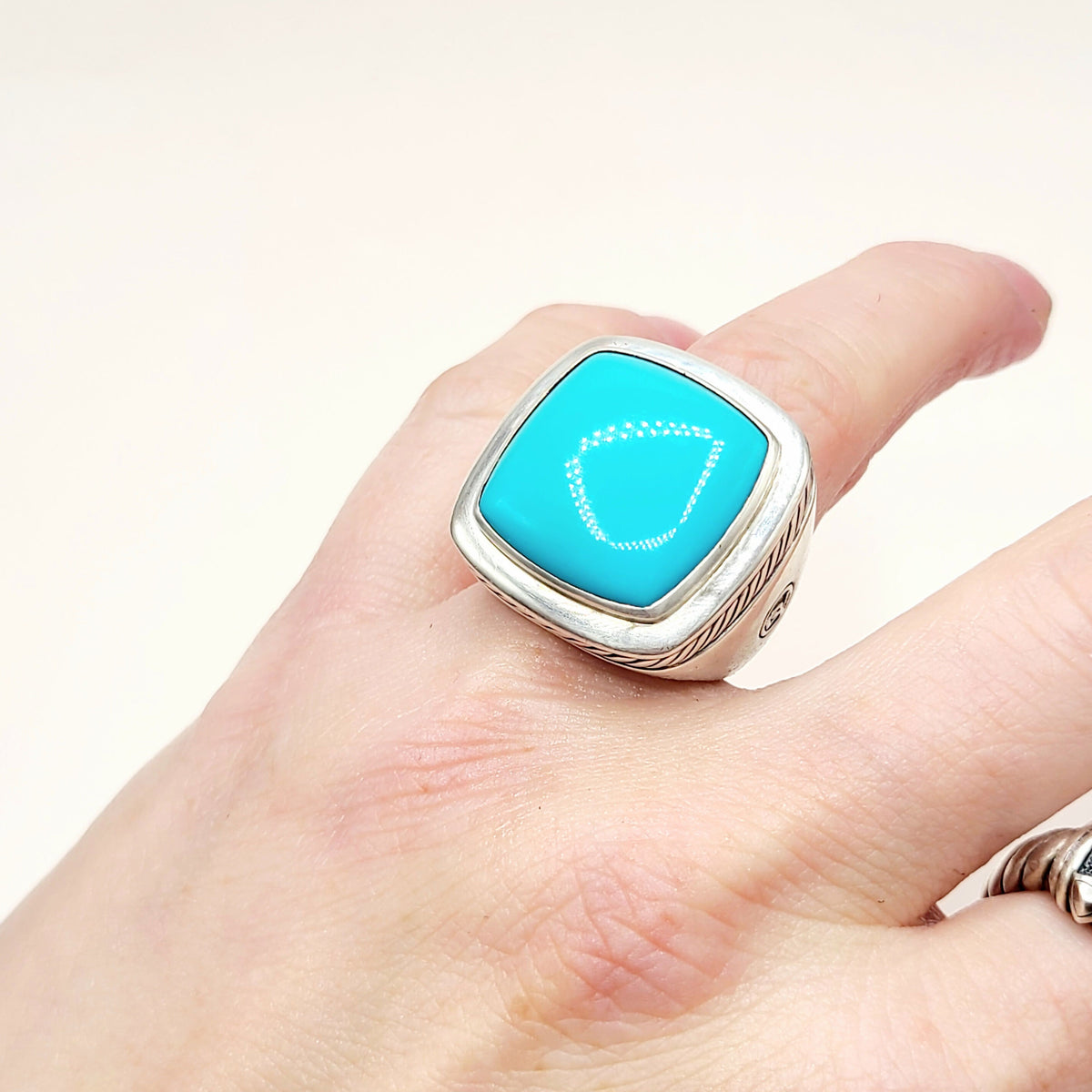 David Yurman Albion Turquoise Ring Sterling Silver 20mm Size 7