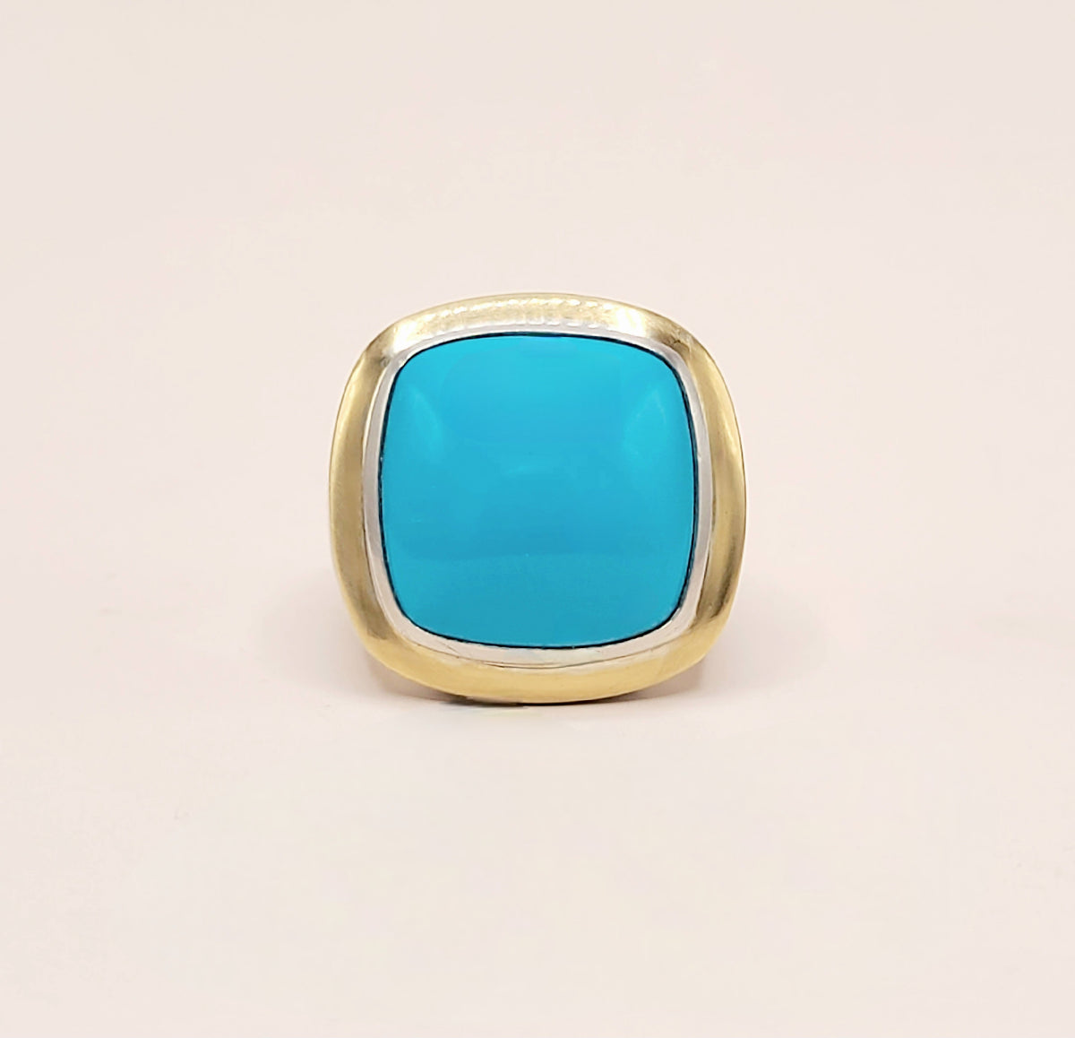 David Yurman Albion Turquoise Statement Ring Sterling Silver 18K Gold 18mm Size 7.5